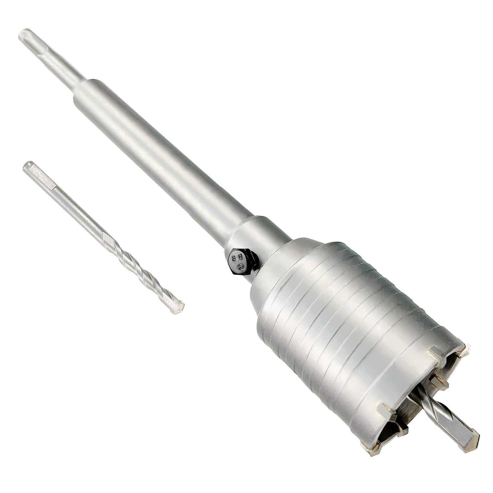 Photo 1 of 2-1/8" Concrete Hole Saw, 55mm Tungsten Steel Core Bit for Cinder Block, Brick, Rock, Plank Walls for Pipes or mini Split Lines, with SDS Plus Shank and 2 Center Positioning Drill Bits.