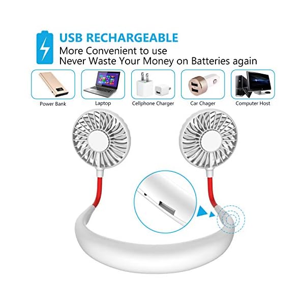 Wearable-Neck-Fan-Handsfree-Mini-USB-Fan-Rechargeable-Portable-Personal-Fan-Desk-Fan-Necklace-Fan-with-Dual-Wind-Head-3-Speeds-LED-Light-for-Traveling-Sport-Outdoor-Camping-Office-Room-White Wearable Neck Fan, Handsfree Mini USB Fan Rechargeable Portable Personal Fan, Desk Fan, Necklace Fan with Dual Wind Head…