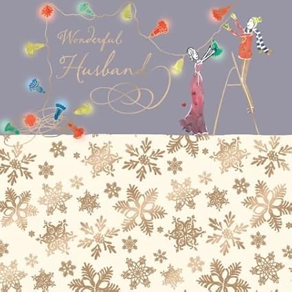 Twizler Happy Carta Per Il Marito Con Lamina Dorata Catena Di Luci Di Natale E Fiocchi