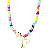 Mikovivi Colorful Beaded Initial Necklace for Women, Boho Letter Pendant Necklace with Adjustable Chain Trendy Alphabet Choker Gift Summer Jewelry