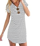 Persun Women Summer Short Sleeve Striped Casual T-Shirt Mini Dress