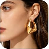 Big Gold Statement Earrings for Women Trendy Chunky Earrings Stud Irregular Geometric Drop Dangle Earrings Large U Hoop Earring Hypoallergenic Jewelry