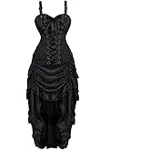 Sapubonva Corset Dress Steampunk Pirate Top Skirt Set Plus Size Lace up Medieval Women
