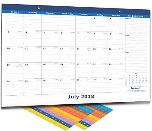 Nekmit 2019 Monthly Desk Pad Calendar, Ruled Blocks, 16-3/4" x 11-4/5", Blue