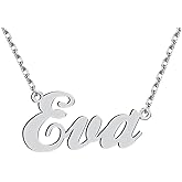 Dancing Wolf Silver Eva Name Necklace Initial Charm Nameplate Necklaces for Womens Birthday Friendship Jewelry Stainless Steel