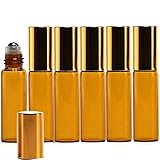 Cecathlon 6pcs 5ml Amber Roll on Glass Bottles Essential Oil Steel Metal Roller Ball Gold Alloy Cap Portable For Trave