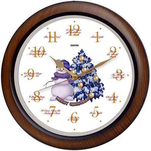 JUSTIME Splendid Collection 14-inch 12 Song of Carols of Christmas Gorgeous Purple Snowman & X'Mas Tree Wall Clock Mantel Clock Home Deco, Gift Box (ST Wood Grain)