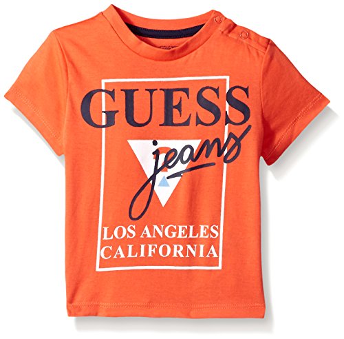 GUESS Baby Boys' Short Sleeve Logo T-Shirt, Hot Coral, 3/6M
