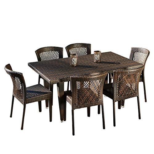 Christopher Knight Home Dusk Outdoor Dining Set, 7Pcs Set, Multibrown