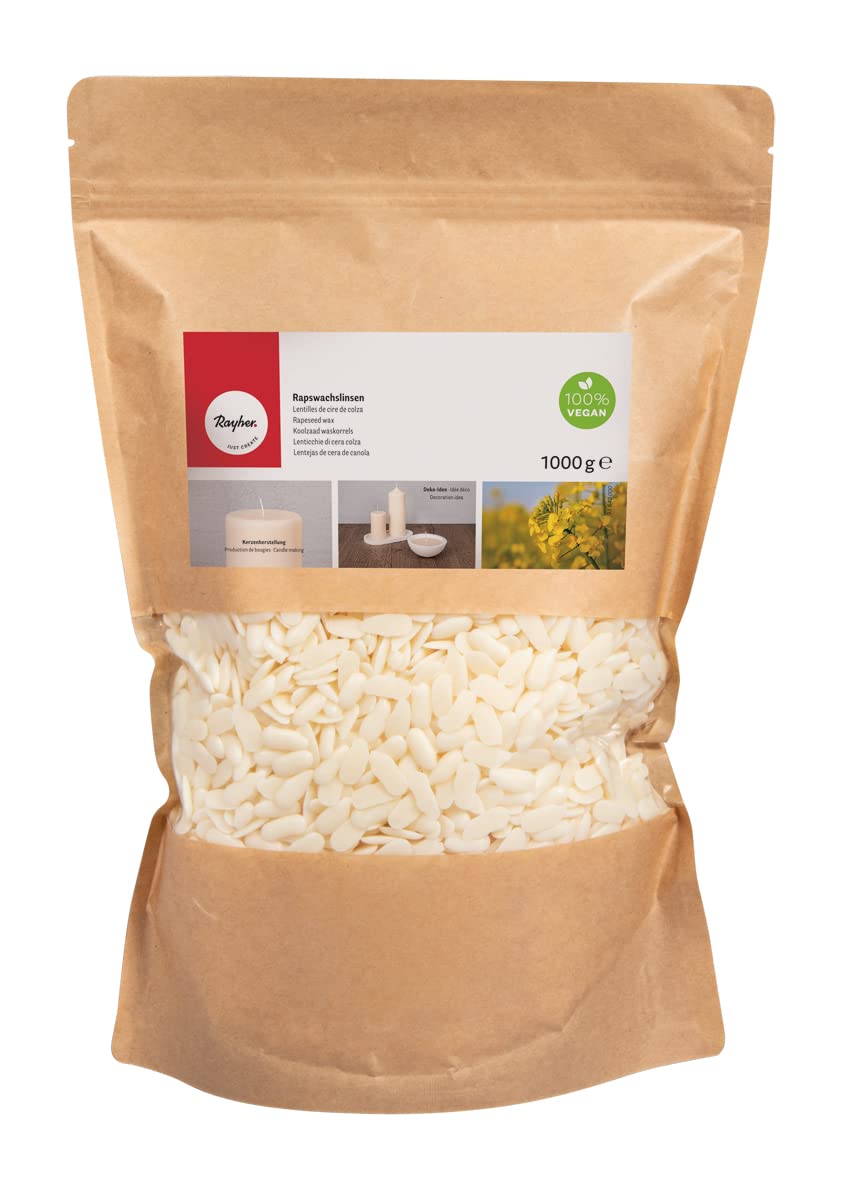 Rayher Wax for Candle Making, Rapeseed Wax Pellets for DIY Candles, Vegan Candle Wax, white, 1000g, 31644000