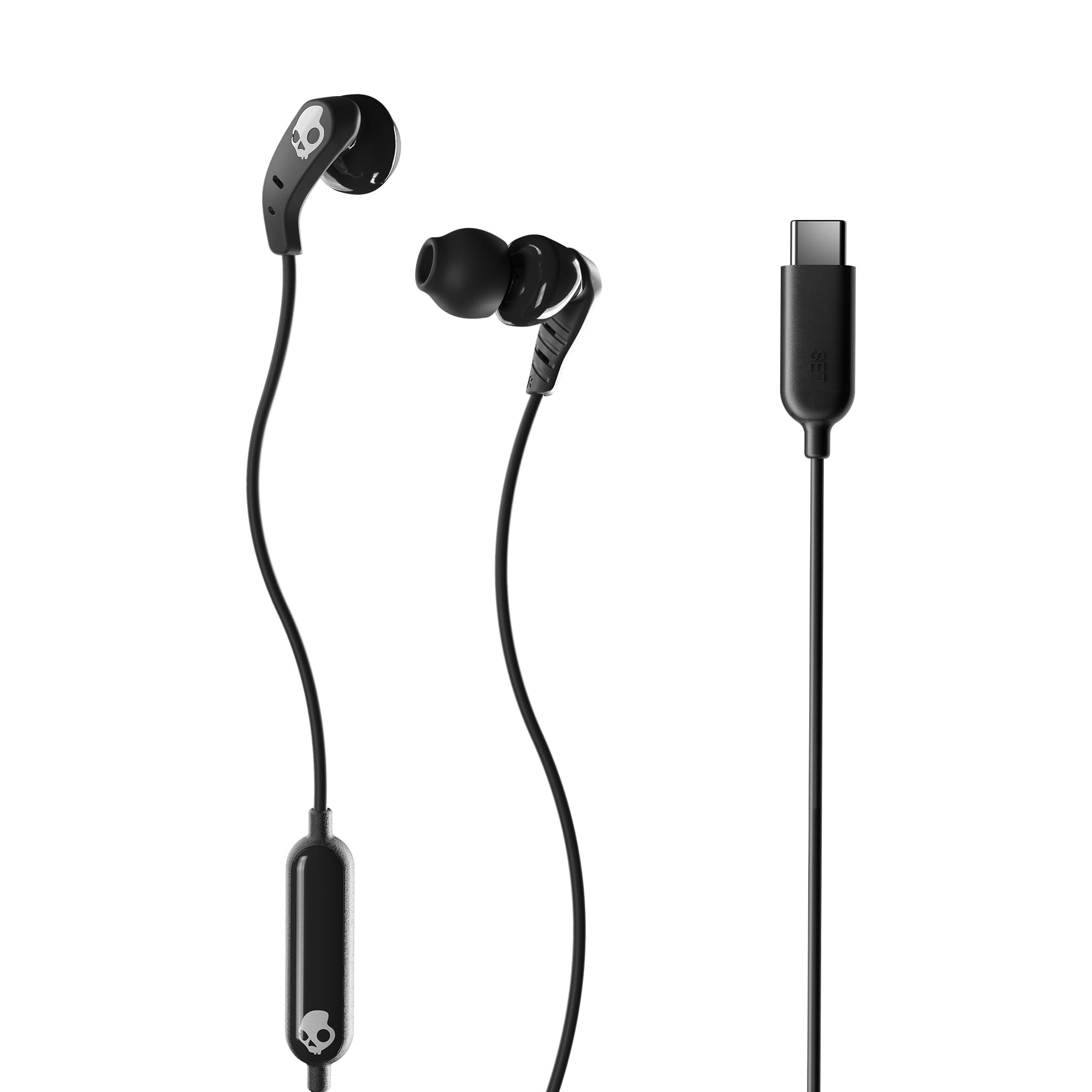 Skullcandy Set USB-C Wired Earbuds with Noise Isolating Fit, In-Line Microphone Call and Track Control for iPhone Android, Ear Gel Sizes Included for Custom Fit - True Black