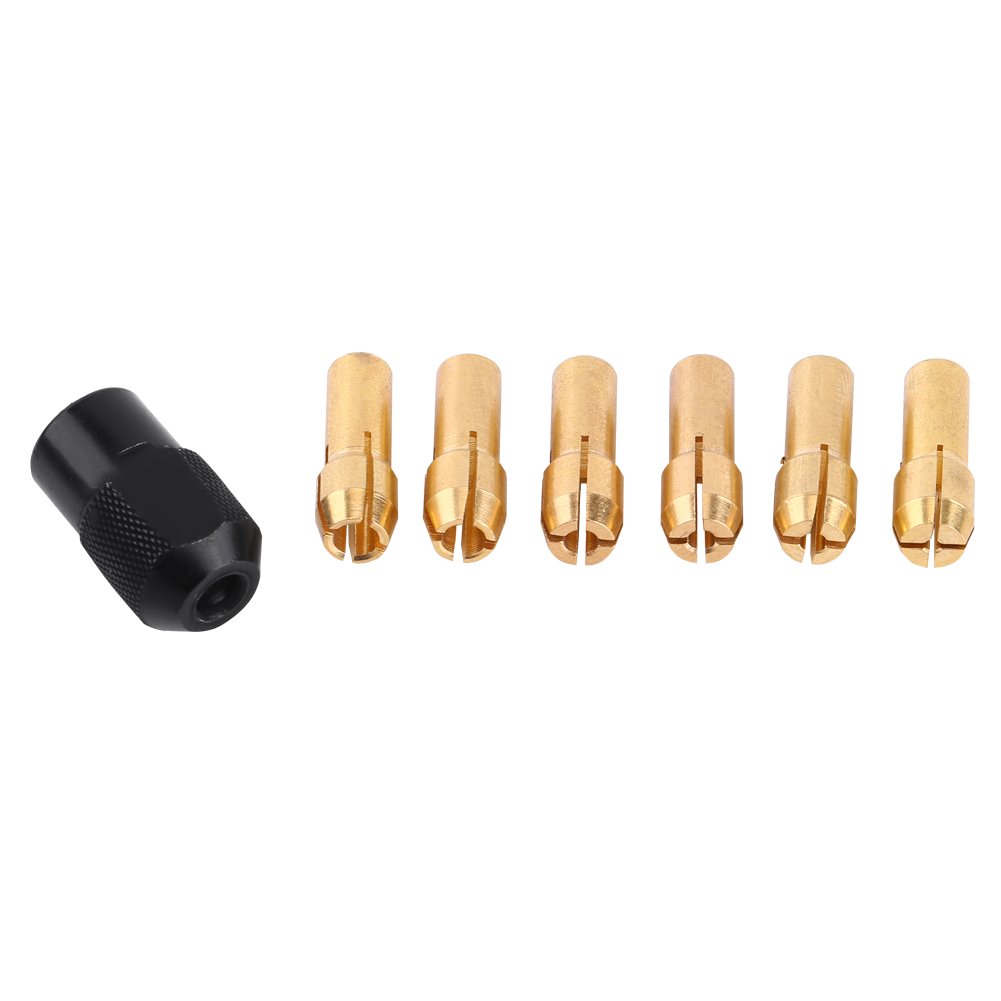 Collet Nut Kit 6pcs Brass Collet Chuck Sleeves with M8*0.75mm Black Cap Fits Rotary Tools 1mm-3.2mm Grasp Capacity Range Collet Chuck Sleeves for Home Application