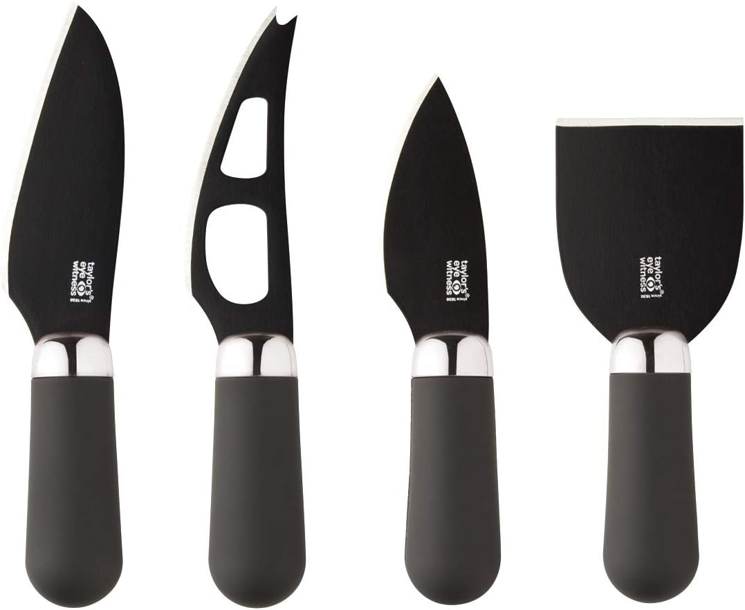 4 Piece Cheese Knife Set including Slate Board, 4pc Set, Matt Black Stainless Steel Blades with Black Comfort Soft Touch - Image 3