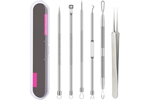 BLAAROOM Pimple Popper Tool Kit, 6 Pcs Blackhead Remover Acne Needle Tools Set Removing Treatment Comedone Whitehead Popping Zit for Nose Face Skin Blemish Extractor Tool - Silver