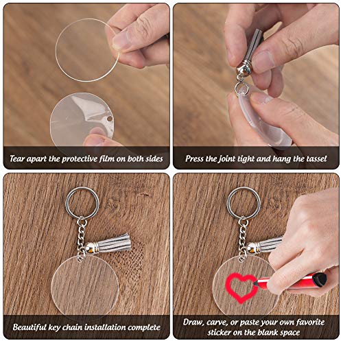 Blank Acrylic, 90PCS Transparent Discs Circle Acrylic Keychain Blanks 2 inch Clear Round Discs with Tassel Pendant Keyring for DIY Project and Craft Favor