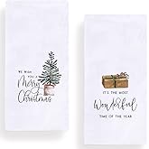 Secarond Merry Christmas Wonderful Time of The Year Kitchen Dish Towels, 18 x 28 Inch Winter Xmas Farmhouse Holiday Tea Towels for Cooking Baking Set of 2