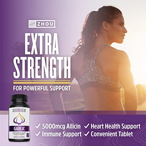Zhou Nutrition Garlic Supplement With Allicin, Extra Strength 5000mcg