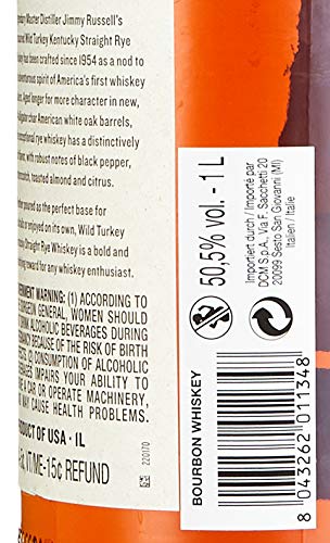 Wild Turkey Kentucky Rye Whiskey - Kraftvoller Whiskey aus den USA - ideal für Cocktails und Mixgetränke - 50,5% Vol… – Bild 4