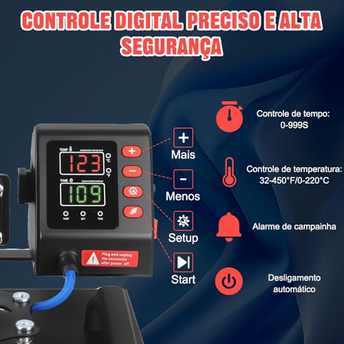 110V, Prensa Termica, Mini Prensa Termica, Maquina de Estampar Camisetas, Prensa Termica Sublimação, Prensa Térmica Plana 23x30cm