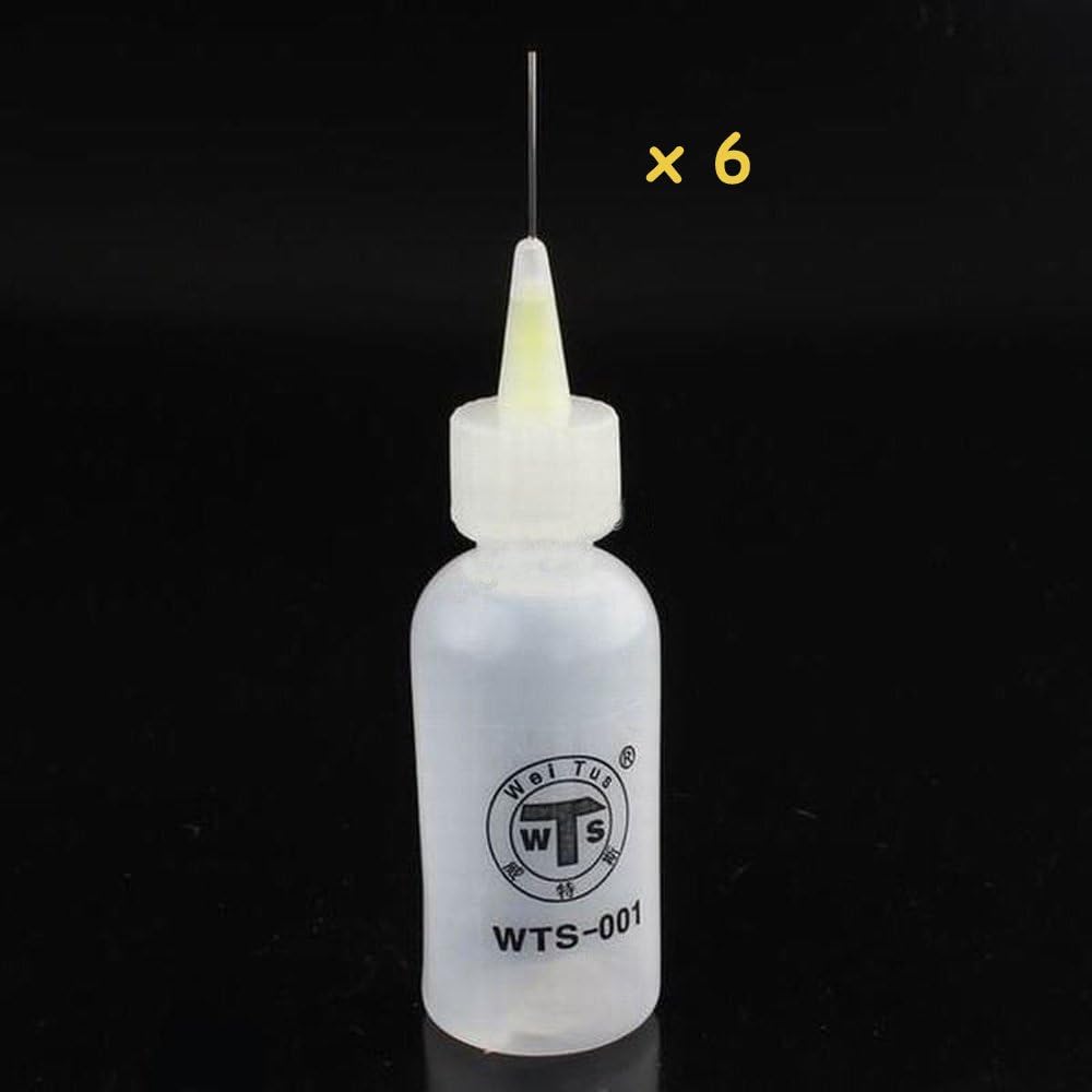 6Pcs 50ml Needle Tip Soldering Liquid Flux Alochol Oil Dispenser Plastic Bottle