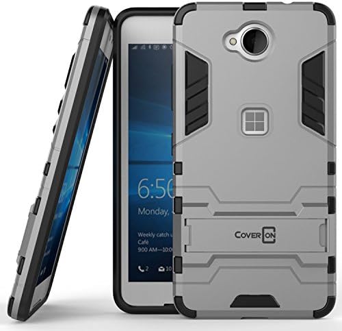 Lumia 650 Case, CoverON [Shadow Armor Series] Hard Slim Hybrid Kickstand Phone Cover Case for Microsoft Lumia 650 - Silver