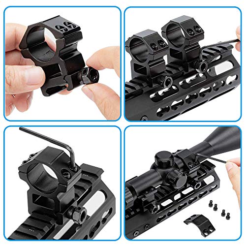 Modkin 1'' Scope Rings, 2Pcs High Profile Scope Mounts + 2Pcs Medium Profile 1 Inch Scope Rings for Picatinny/Weaver Rail - Pack of 4 - Thumbnail 4