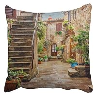Starotor Throw Pillow Covers Decorative Cushion Cover Alley in Old Town Pitigliano Tuscany Italy Landscape Geometric Pillowcase for Sofa Bed 16 x 16 Inches