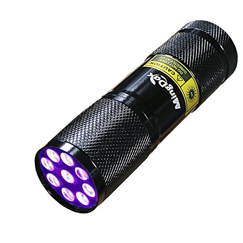 MingDak 395NM UV Blacklight Black Light Ultra Violet Flashlight Pet Dog & Cat Urine Odor Stain Finder Detects Human Fluids, Counterfeit Money,Scorpions,Minerals & Leaks with AAA Batteries- 9 LED