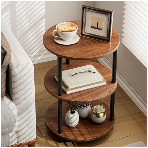 Simple Wisdom Mesa Auxiliar,Mesa Auxiliar Sala Redonda Lateral 3 Niveles,Mesita de Noche,Buros para Recamara,para Sala de Estar, Dormitorio, Estilo Industrial,Tamaño: 30 * 30 * 70 CM. (Color Nogal)