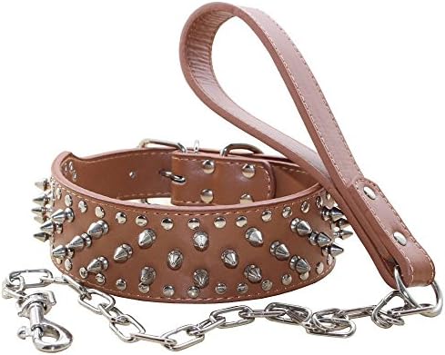 Avenpets Working Leather Dog Collar and Leash for Pulling, Tracking and Walking with Your Pitbull,Boxer Mastiff