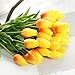 JOEJISN 30pcs Artificial Tulips Flowers Real Touch Orange Tulips Fake Holland PU Tulip Bouquet Latex Flowers for Wedding Party Office Home Kitchen Decoration (Orange)