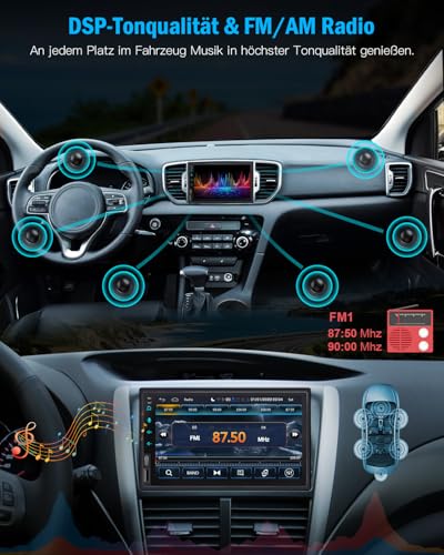 Double DIN Radio Apple Carplay 7 Inch 2Din Android Car Radio with HD IPS Screen, Double DIN Car Play Car Radio Touch Display with Navi, Bluetooth, AM/FM SWC