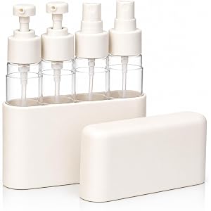 Patternly Prime Travel Bottles for Toiletries (2 Pump + 2 Spray), TSA Approved 1.7oz/50ml Travel Containers Set with Case, Le
