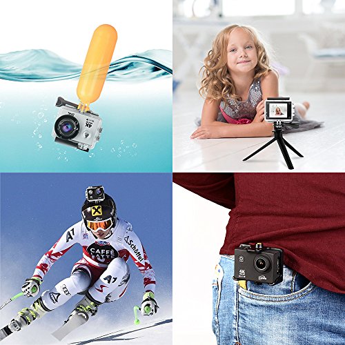iGANK Action Camera 4K WiFi Waterproof Sports Camera Full HD 16M Sony Sensor 2 Rechargeable Batteries/Floating Hand Grip/Head Strap/Carrying Case and Mounting Accessories (Black) - Thumbnail 5