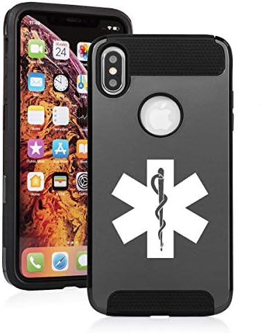 Shockproof Impact Hard Soft Case Cover for Apple iPhone Star of Life EMT Paramedic (Black, for Apple iPhone X/iPhone Xs)
