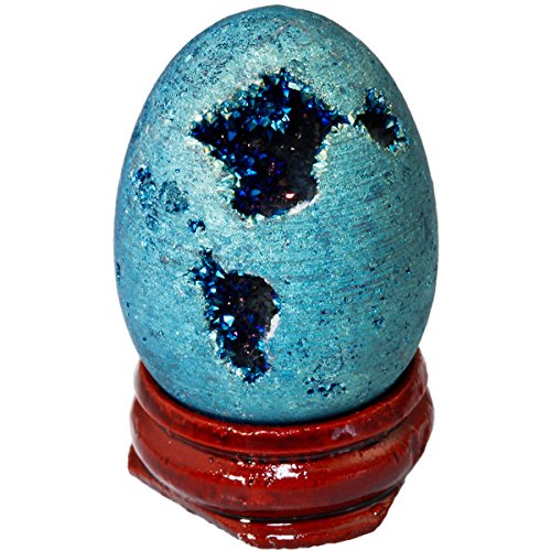 SUNYIK Lake Blue Titanium Coated Druzy Geode Sphere,Crystal Quartz Agate Egg,Healing Sculpture Figurine for Easter Day