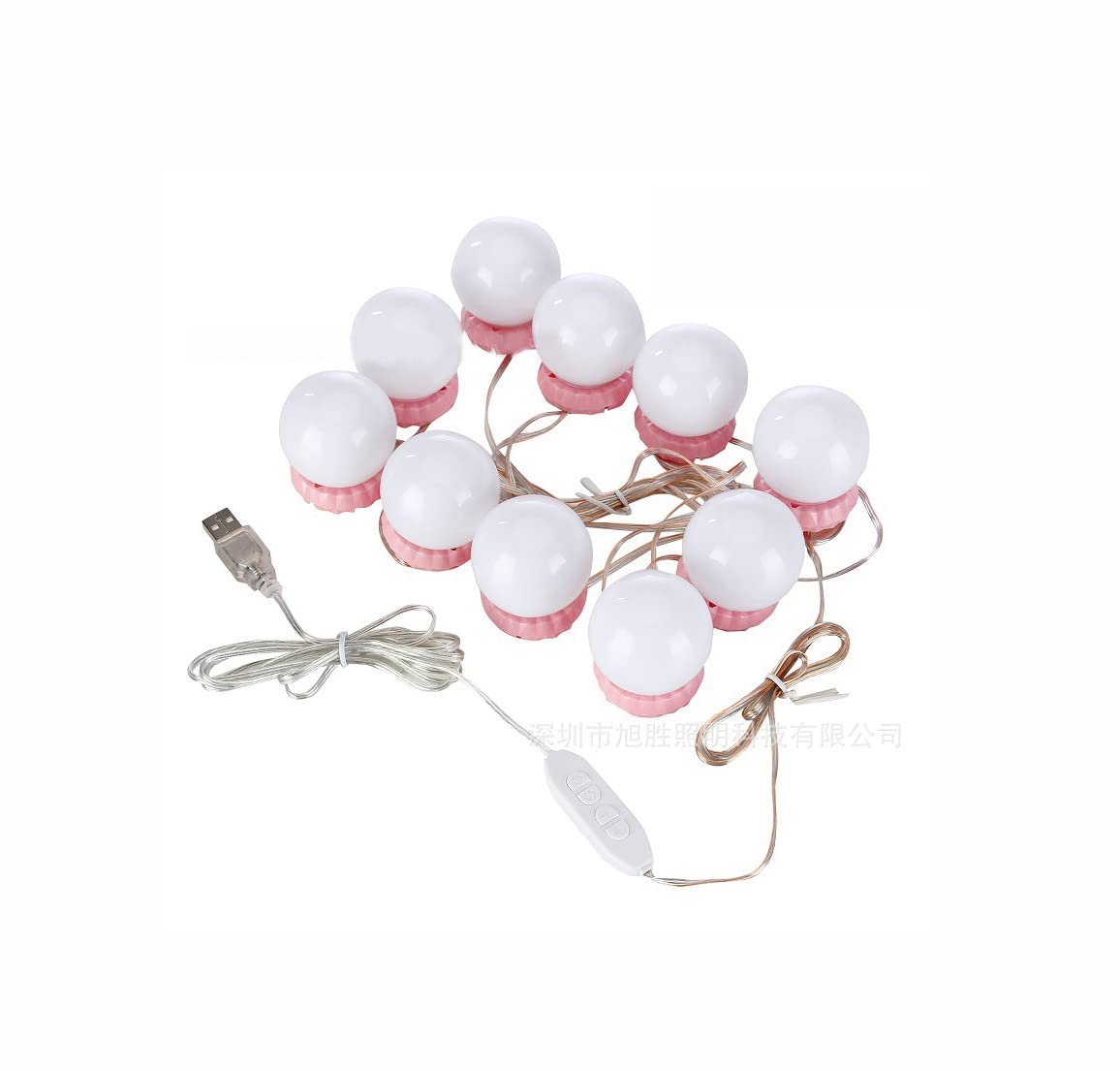 Tiardey 10pcs Mirror Lights USB Vanity Mirror Lights Kit Mirror Lights with 10 Bulbs LED 3 Color Modes & 10 Brightness for Make-up and Dressing Mirror - Pink Base