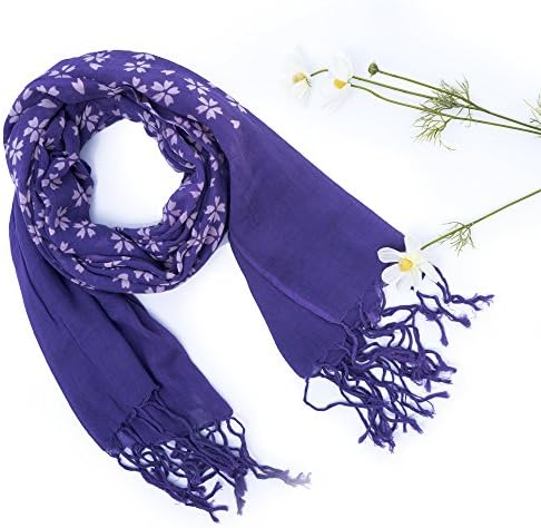 NeoConcept Plate Print Broken Floral Sakura Fringe Scarves for Women 31.5"x90.5" (Purple)