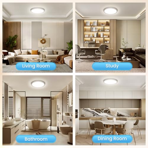 NIBSHOOM Plafoniera LED Soffitto, IP44 Lampadario Soffitto 18W, 4000K Lampada Luce Moderna per Camera da Letto, Bagno, Cucina, Soggiorno, Ufficio, Balcone, Bianco Naturale, Ø22cm
