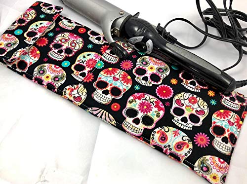 Curling Iron Holder Cover or Flat Iron Case - Sugar Skulls Flower - Thumbnail 3