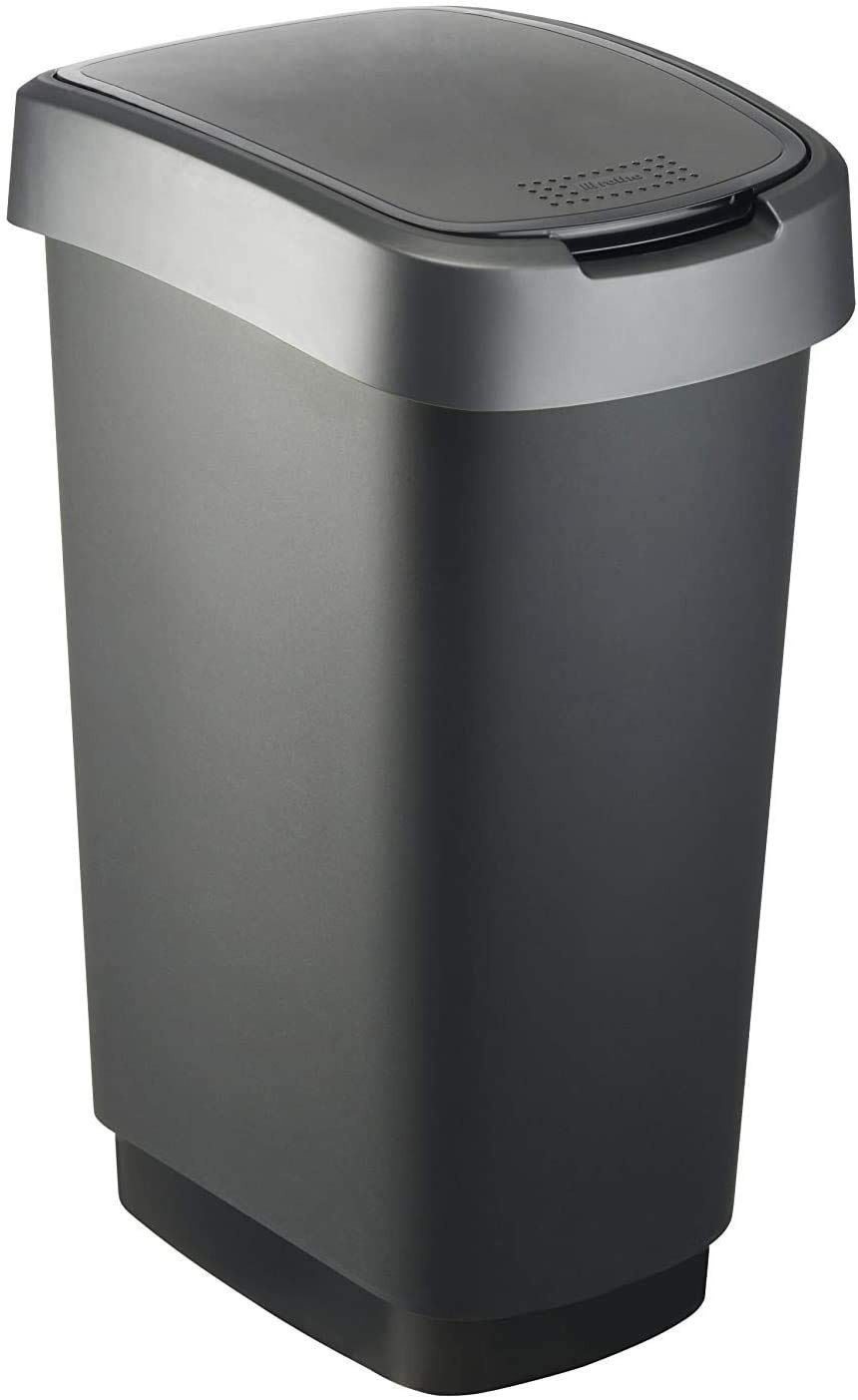 Rotho Twist waste bin 50l with lid, plastic (PP) BPA-free, black/silver, 50l (40.1 x 29.8 x 60.2 cm)