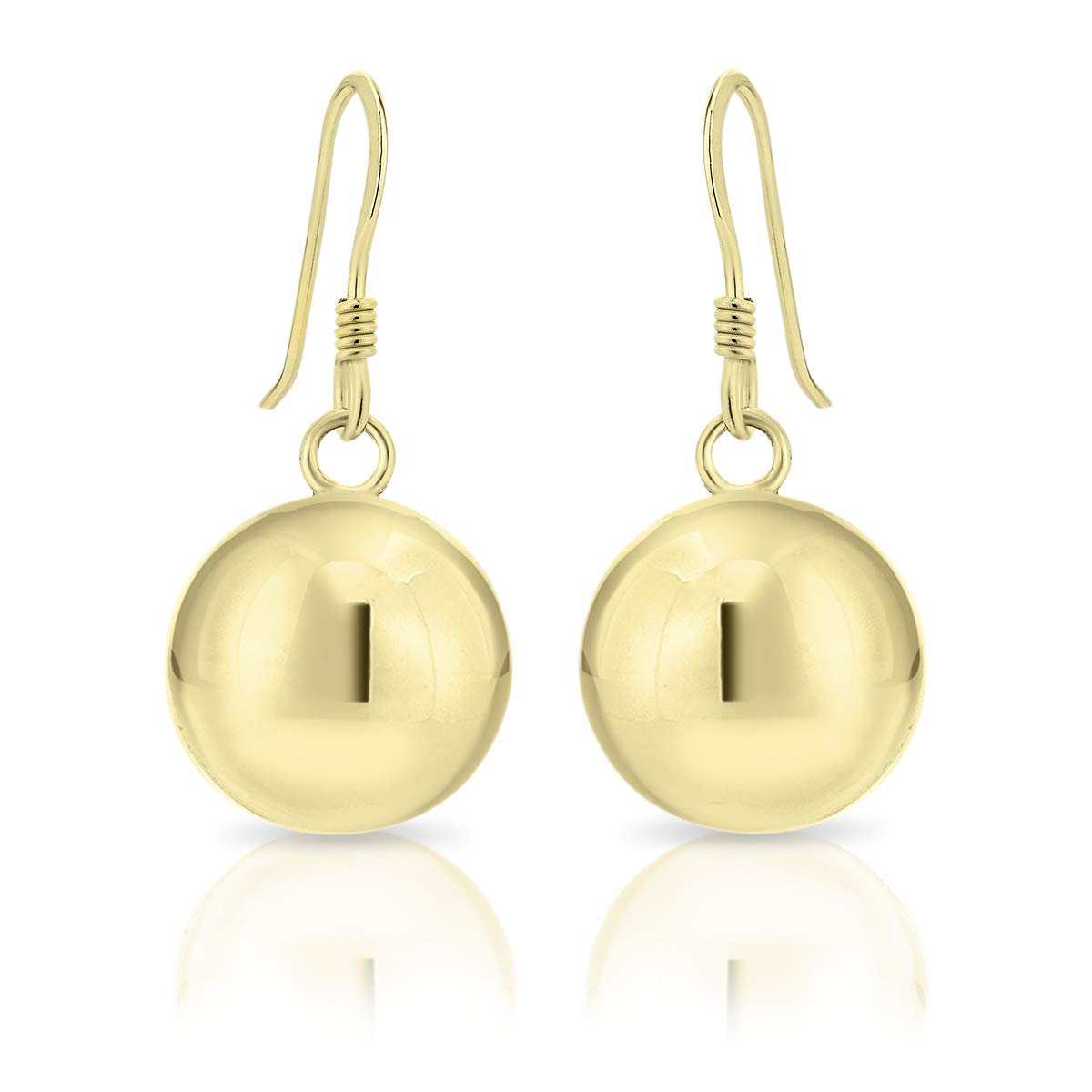 DTPSilver - 925 Sterling Silver and Yellow Gold Plated 18K - Dangle Hook Ball Earrings 12 x 27 mm