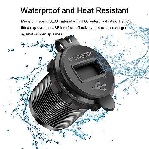 Opluz Dual QC3.0 USB Car Charger, Quickly Charge 4.8A USB Car Socket x2&Waterproof Power Outlet with LED Voltmeter for 12V/24V Car, Boat, Marine, RV, Motorcycle Mobile Build-in 10A Fuse Car Kit-Black - Thumbnail 4