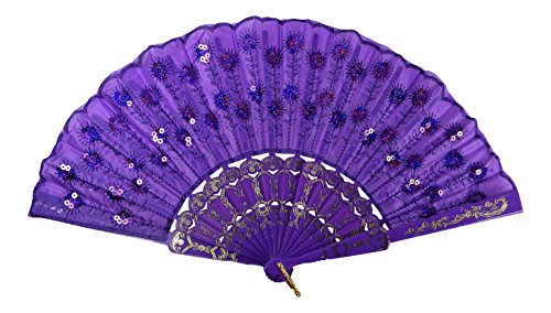 Butterfly Twinkles Girls Dress Up Folding Fans 17 Inch Sequined Fabric Tea Party Hand Held Set of 6 Pink Bright Pink Purple