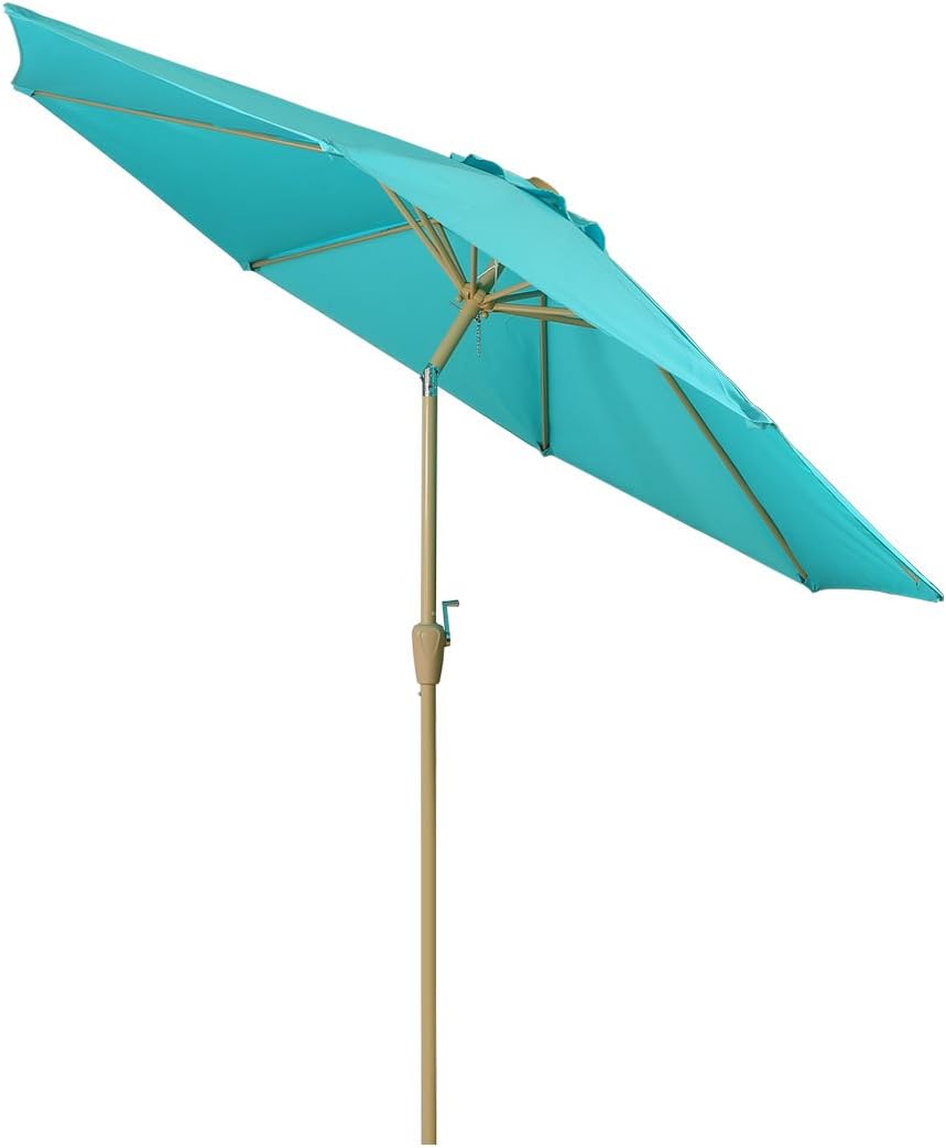 Amazon Com Balichun 9 Ft Outdoor Table Aluminum Patio Umbrella Market Umbrella With Push Button Tilt And Crank Safety Guarantee With Bolt 8 Ribs Turquoise Garden Outdoor