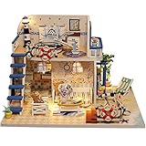 Flever Dollhouse Miniature DIY Music House Kit Creative Room With Furniture for Romantic Valentine's Gift (Pale Blue Coast)