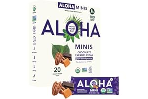 ALOHA Organic Plant Based Protein Bar MINIS |Caramel Chocolate Pecan | 20 Count, 24g Bars | Vegan, Low Sugar, Gluten Free, Low Carb, Non-GMO, Stevia Free, Soy Free, No Sugar Alcohols