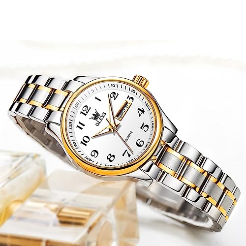 OLEVS Luxury Ladies Watches,Women's Watch with Day and Date,Female Watch for Small Wrist,Gold Stainless Steel Watches for Women,Easy Read Ladies Wrist Watches Waterproof（Adjustable Strap