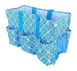 Carryall 7 Pocket Fashion Print Tote Utility Bag (Blue/Grey diamond)