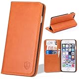 SHIELDON Slim Fit Leather Flip Wallet Case with Kickstand, Card Slots, Bill Compartment, Magnetic Closure for iPhone 6s / iPhone 6 4.7 Inch - Brown